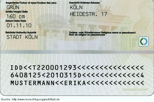 Rückseite des neuen elektronischen Personalausweises (Perso-Rückseite)